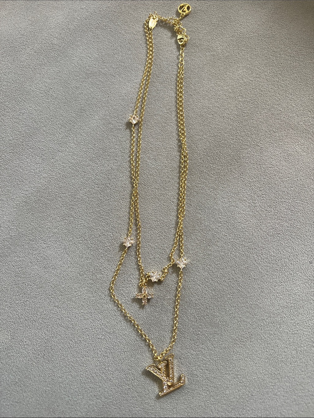 Designer inspired Double-Layer Gold Monogram Pendant Necklace - Picture 2 of 4